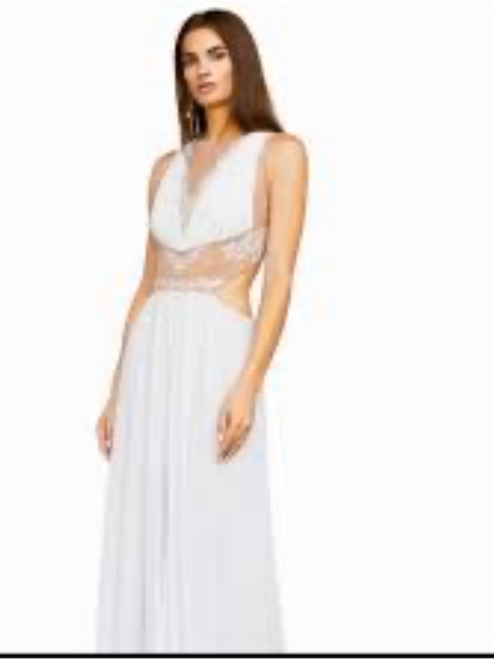 BCBGMaxAzria Ivory and Nude Lace-Inset Maxi Dress